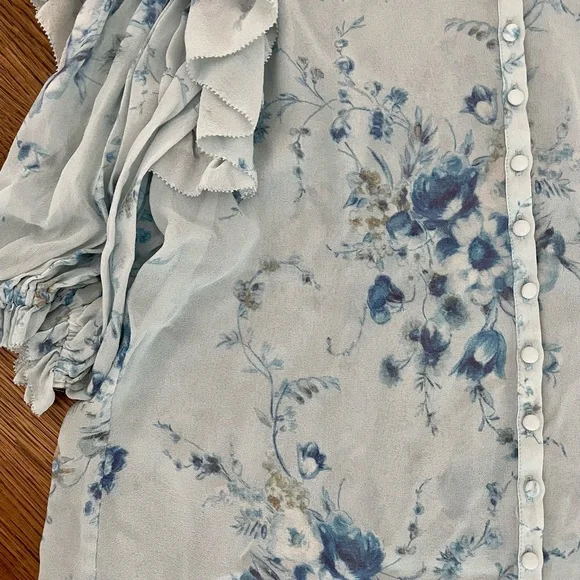 Beautiful Timeless LoveShackFancy SILK Floral Romantic Blouse Ruffle sleeves too - Picture 6 of 6